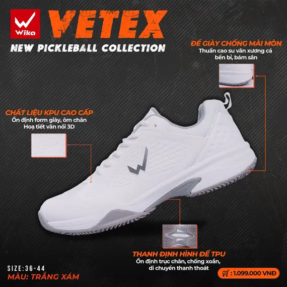 GIÀY THỂ THAO PICKLEBALL, CẦU LÔNG VETEX WIKA